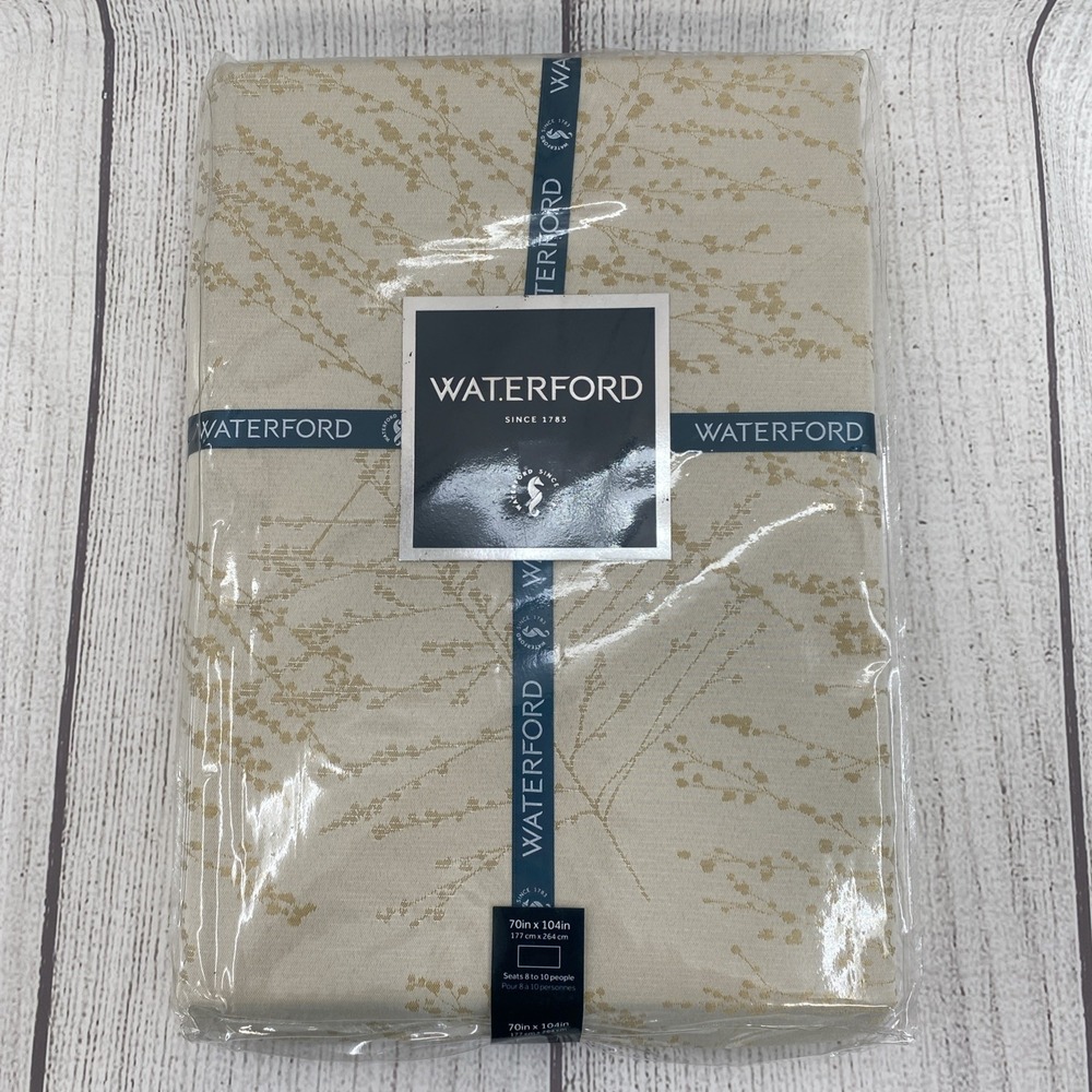 Waterford Tablecloth 70 x 104 Frosted Branches Ivory Jacquard Holiday Luxury